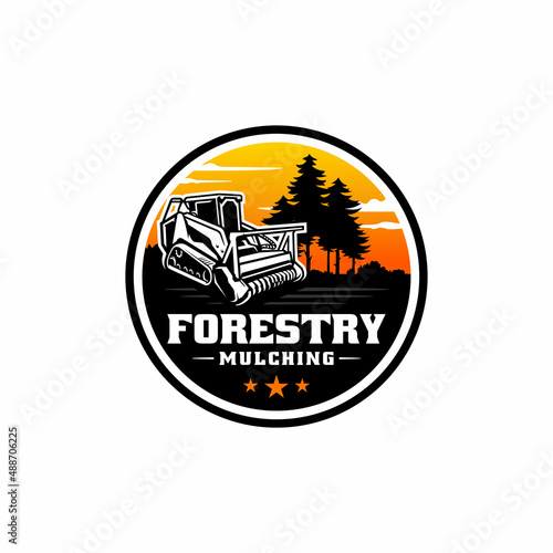 mulcher, forestry mulching machine logo vector