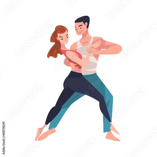 Dancing Couple Performing Dance at Choreography Class Vector Illustration