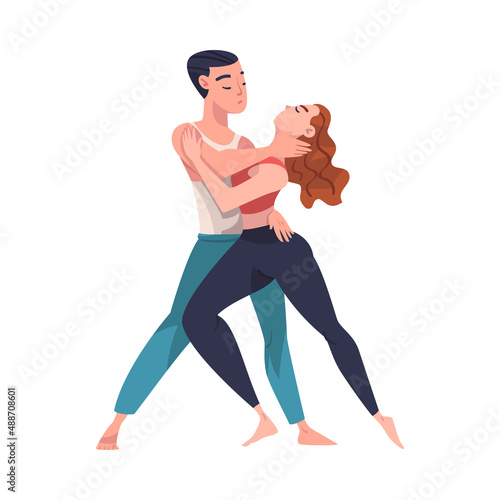 Man and Woman Dancer Moving in Tandem Performing at Choreography Class Vector Illustration