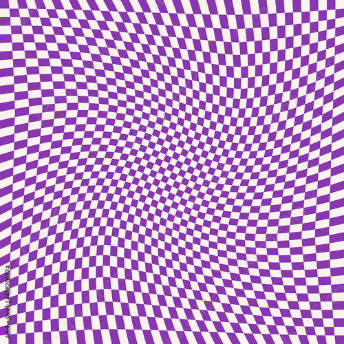 Twisted checkered monochrome seamless pattern. Abstract vector background. Retro small wavy psychedelic checkerboard