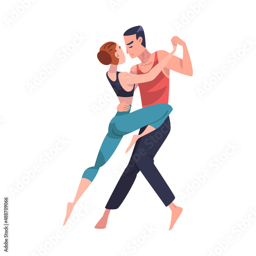 Man and Woman Dancer Moving in Tandem Performing at Choreography Class Vector Illustration
