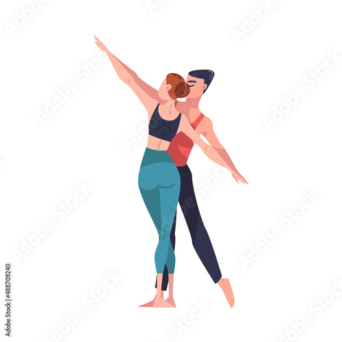 Man and Woman Dancer Moving in Tandem Performing at Choreography Class Vector Illustration
