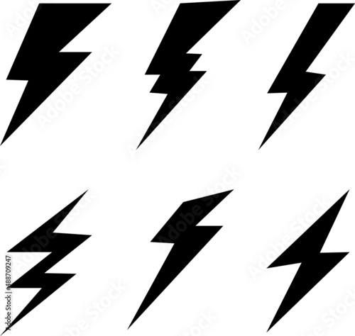 Thunder and Bolt Lighting Flash Icons Set. Flat Style on white Background. Vector.eps