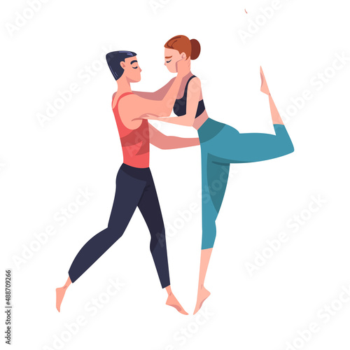 Man and Woman Dancer Moving in Tandem Performing at Choreography Class Vector Illustration