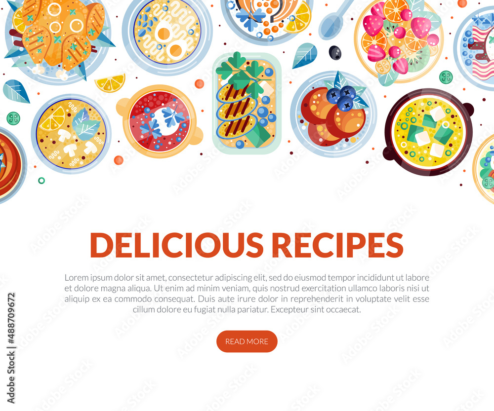 Served Dish and Food Web Banner Vector Template