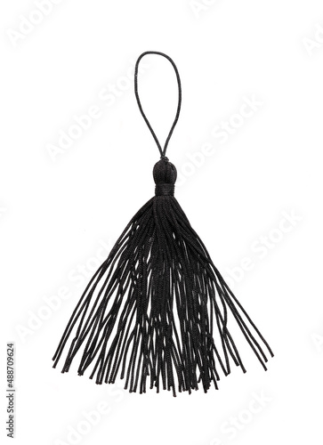 Black silk tassel isolated on white background for creating graphic concepts