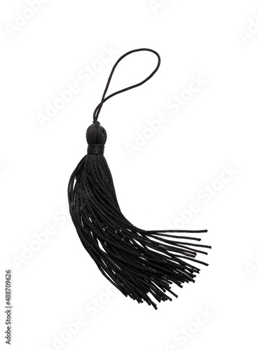 Black silk tassel isolated on white background for creating graphic concepts