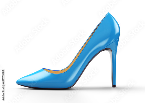 Blue women's shoes on a white background. 3D rendering illustration.