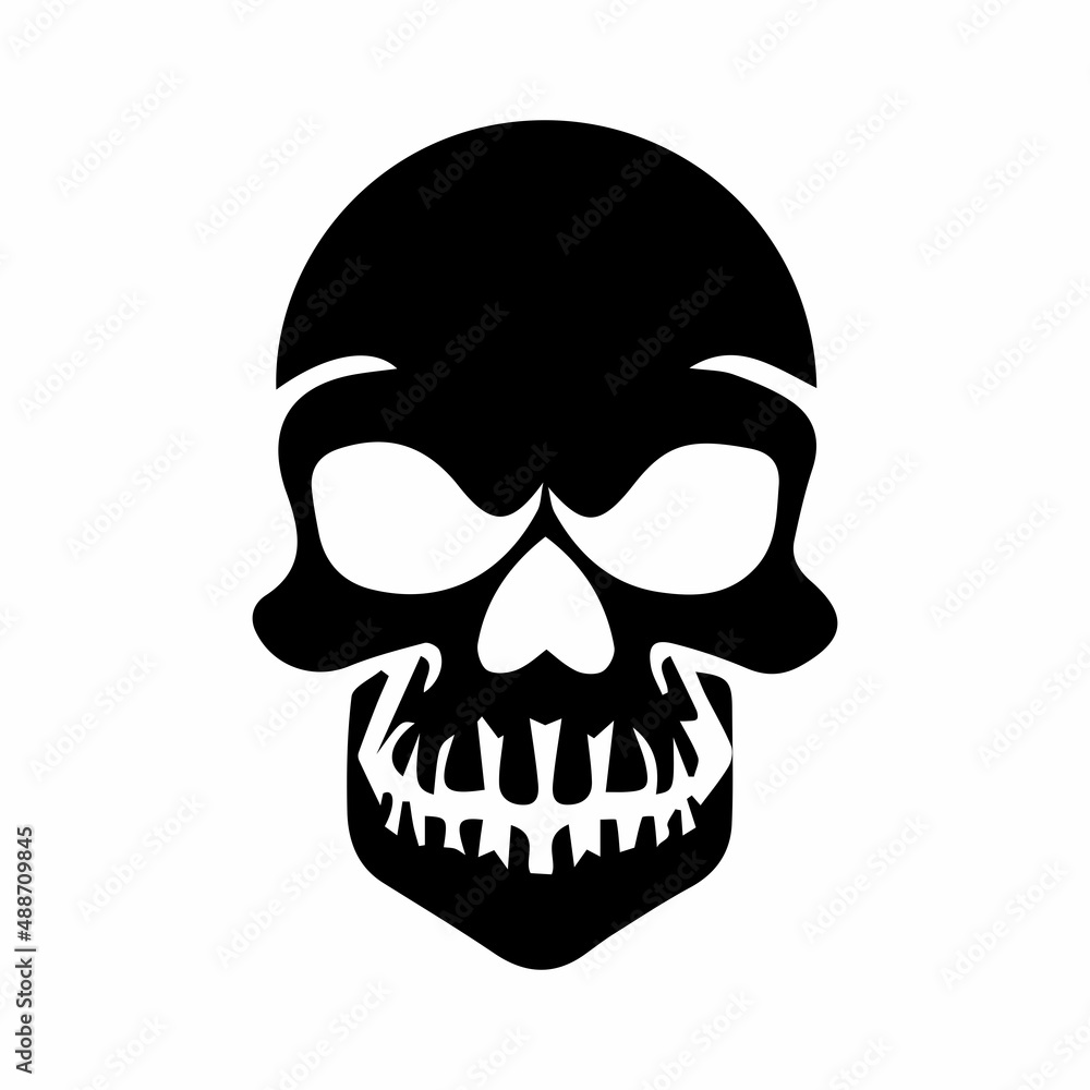 Vector illustration of black skull silhouette.