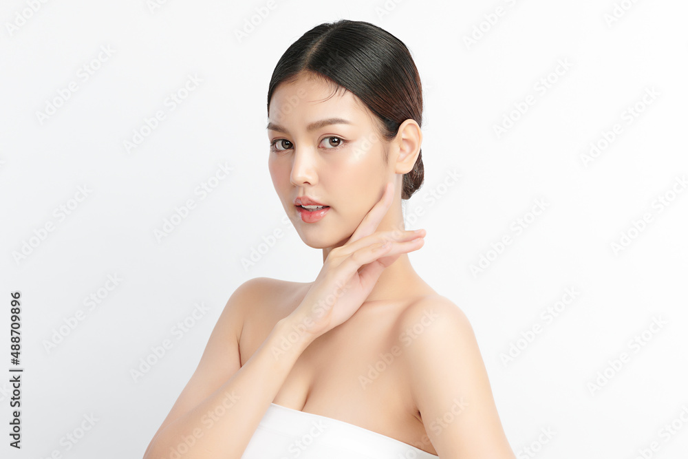 Beautiful young asian woman with clean fresh skin on white background, Face care, Facial treatment, Cosmetology, beauty and spa, Asian women portrait. Beautiful young asian woman with clean fresh skin on white background, Face care, Facial treatment, Cosmetology, beauty and spa, Asian women portrait.