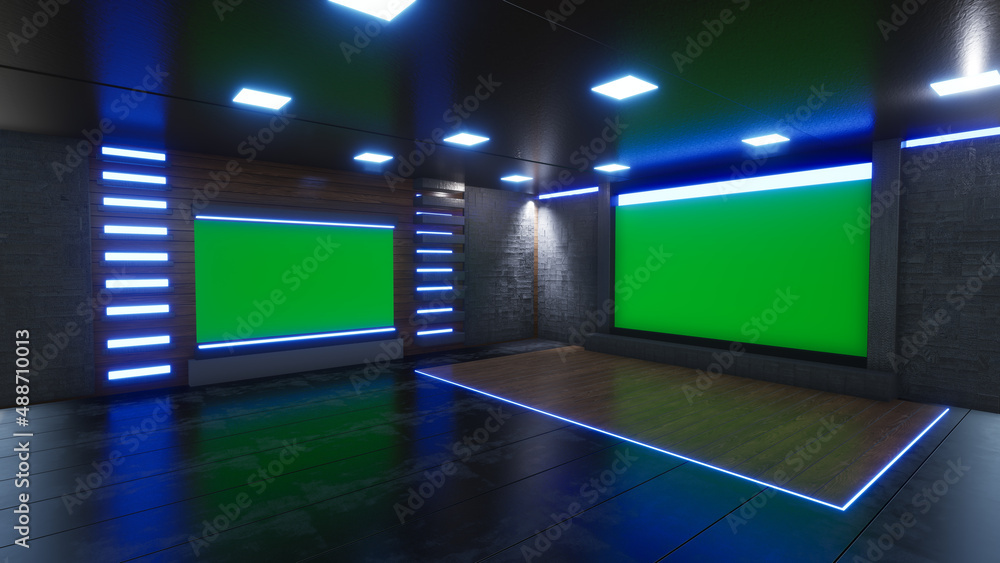 News Studio, Backdrop For TV Shows .TV On Wall.3D Virtual News Studio Background, 3d illustration News Studio, Backdrop For TV Shows .TV On Wall.3D Virtual News Studio Background, 3d illustration