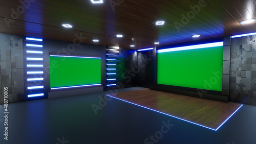 News Studio, Backdrop For TV Shows .TV On Wall.3D Virtual News Studio Background, 3d illustration © MUS_GRAPHIC