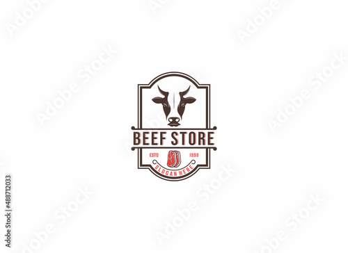 logo for beef shop in vintage style and on white background