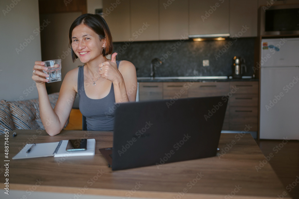 young asian woman at home, remote work young asian woman at home, remote work