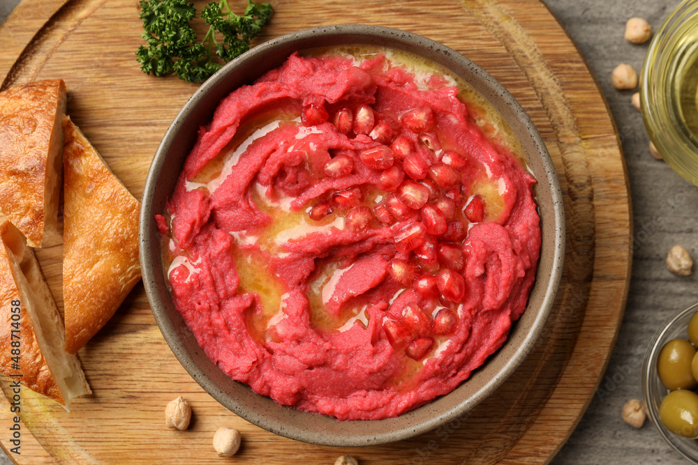 Concept of tasty food with hummus, top view Concept of tasty food with hummus, top view