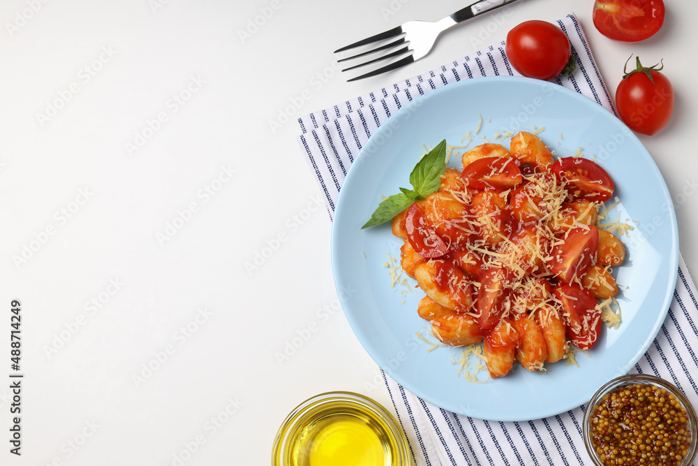 Concept of tasty food with gnocchi, space for text Concept of tasty food with gnocchi, space for text