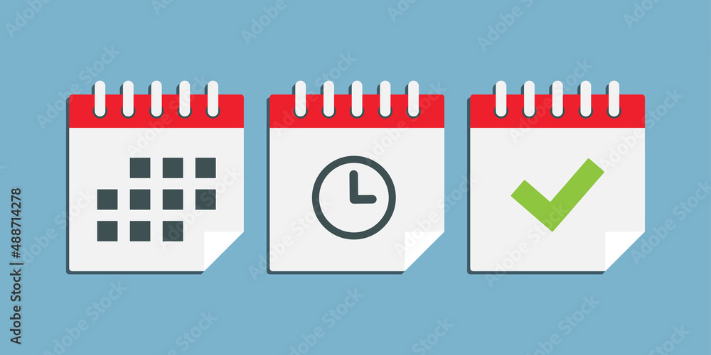 Set icons page calendar - schedule, time and done Set icons page calendar - schedule, time and done