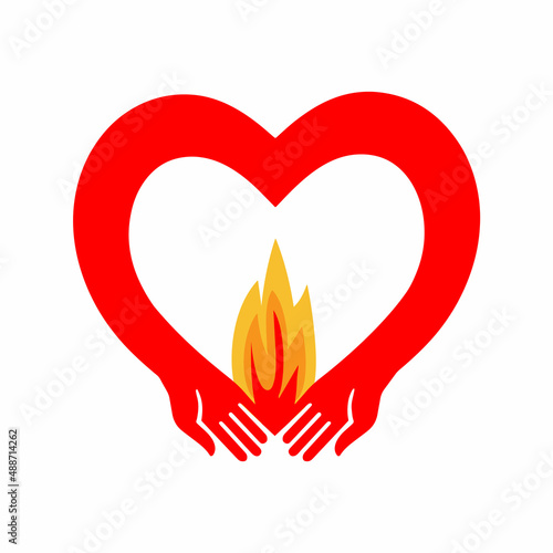 Heart icon vector. Hands in the form of a burning heart. Illustration for Valentines Day, can serve as a decoration or a logo. Hot love or kind donation concept. Heart vector illustration.