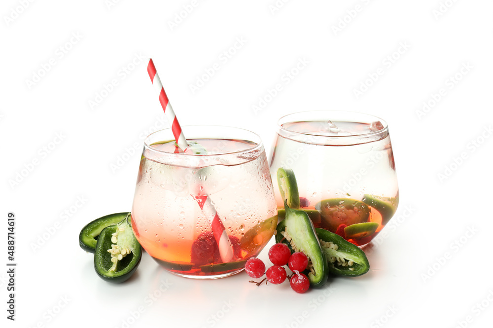 Jalapeno cocktail drinks isolated on white background