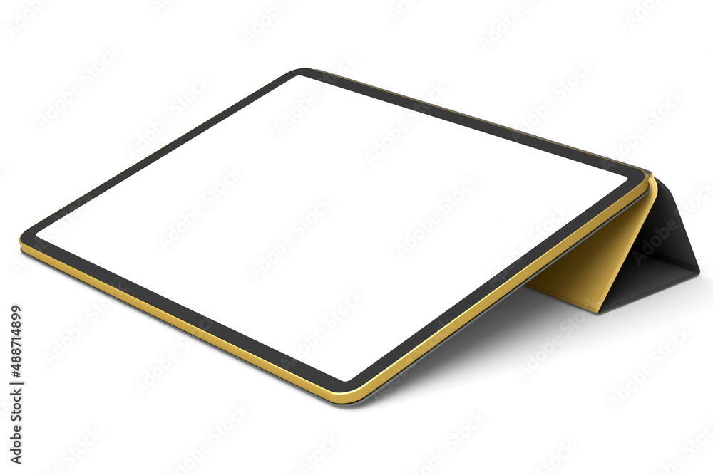 Computer tablet with cover case isolated on white background. Computer tablet with cover case isolated on white background.