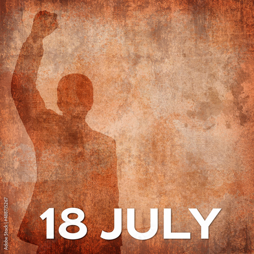 18 July Nelson Mandela Day design template with silhoutte, copy space and textured background.