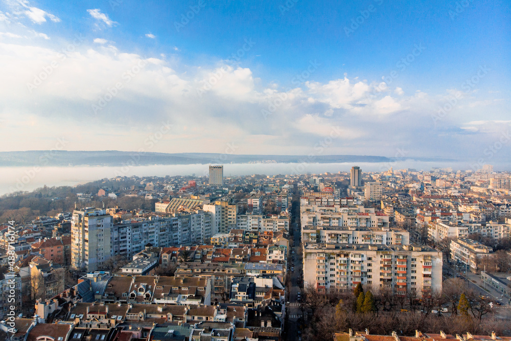 Mist over Varna - a cityscape with the sea and clouds