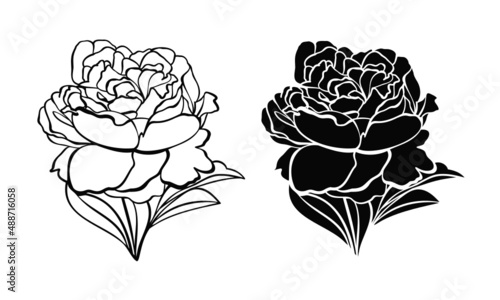 Vector illustration. Outline drawing of a peony. Paper flower, stickers. Template for plotter, for laser cutting