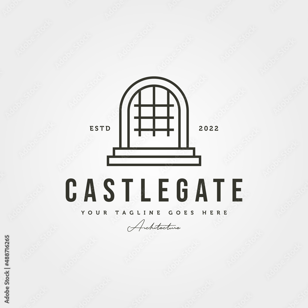 castle tower logo with sunburst vector symbol illustration design