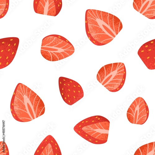 Seamless pattern with strawberries. Endless background with red berries, repe...