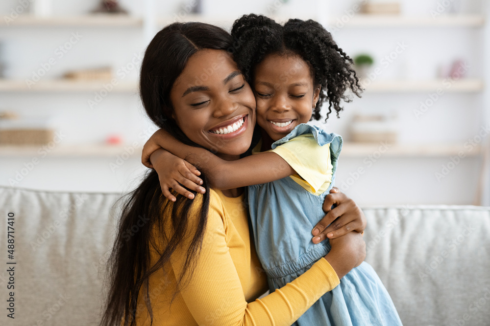 Mother Daughter Love. Happy Black Woman Hugging With Her Child At Home Stock Photo Adobe Stock