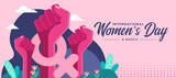 international women's day - pink woman Raised Hands wearing female sign vector design