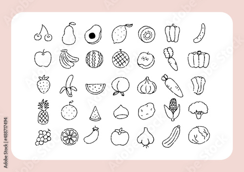 かわいい果物や野菜のアイコン　手書きのあしらい