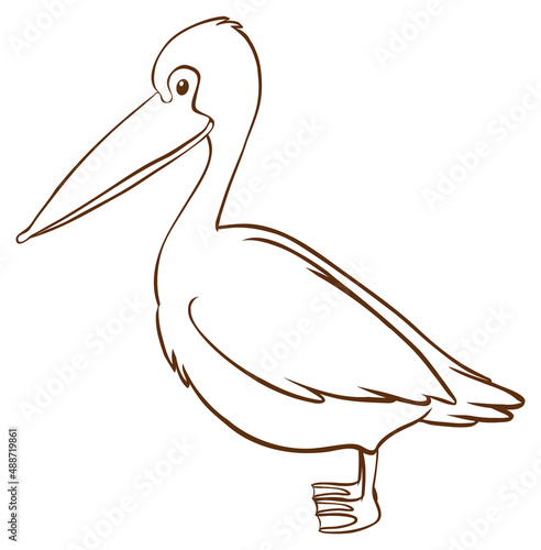 Pelican in doodle simple style on white background