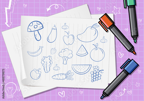 Hand drawn doodle icons on paper