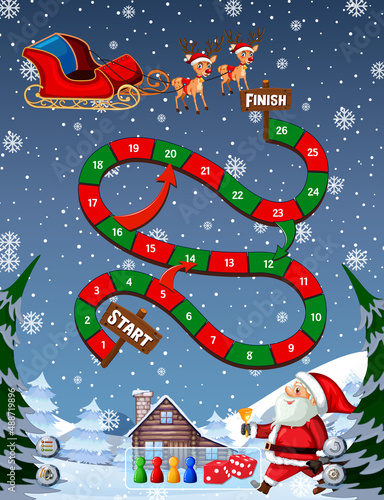 Snake and ladders game template in Christmas theme
