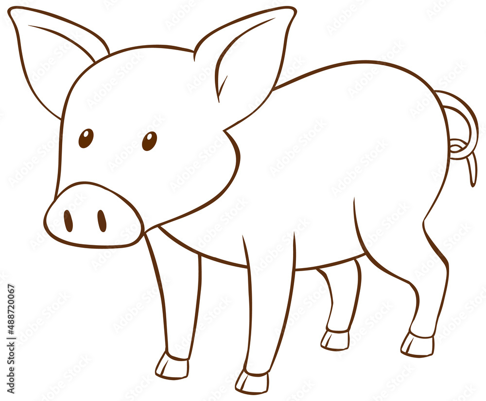 Pig in doodle simple style on white background