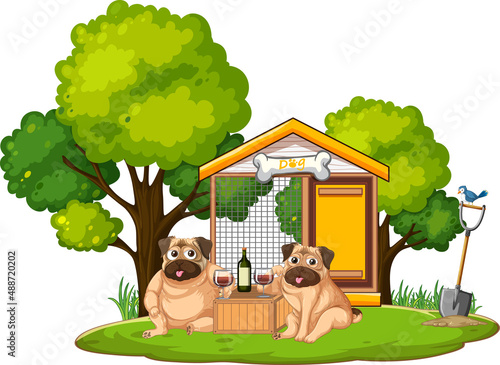 Two dogs drinking wine at home