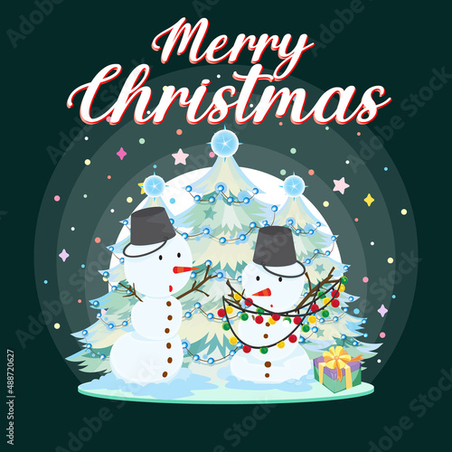 Merry Christmas poster design with decorated christmas snowman