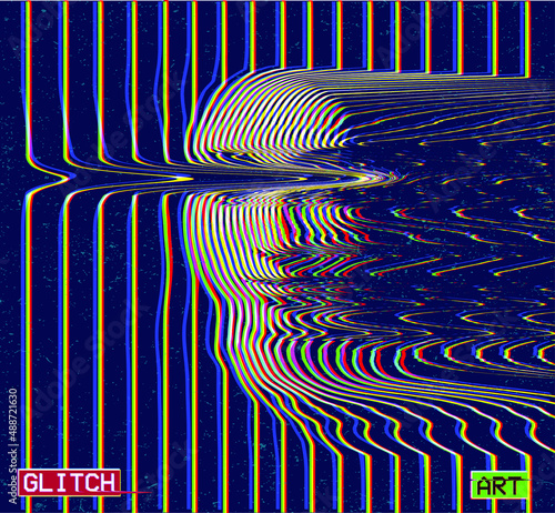 Glitch Art. Vector corrupted graphics concept illustration in RGB color illustration from 3d rendering of female face in oscillator glitch deformed line halftone style.