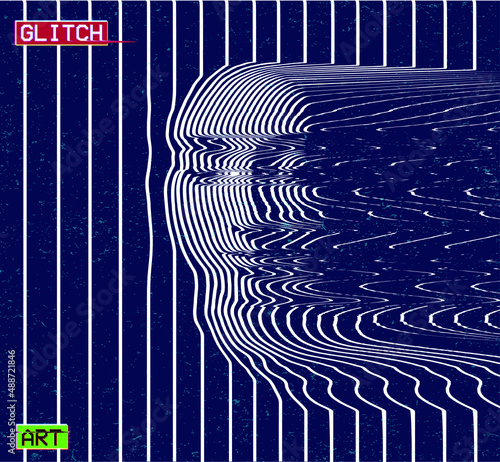 Glitch Art. Vector corrupted graphics concept illustration in black and white illustration from 3d rendering of female face in oscillator line halftone style.