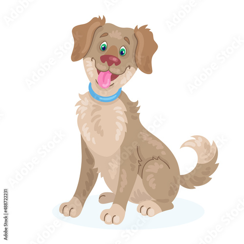 Happy smiling dog. In cartoon style. isolated on white background. Vector flat illustration.