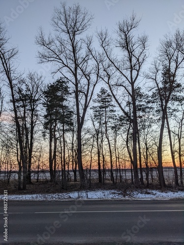 winter sunset outside the city