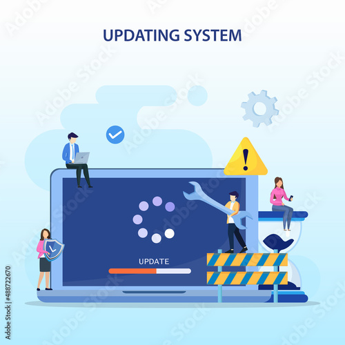 System Update. Software upgrade and installation program. Concept of system update, software installation. Flat vector template Style Suitable for Web Landing Page.