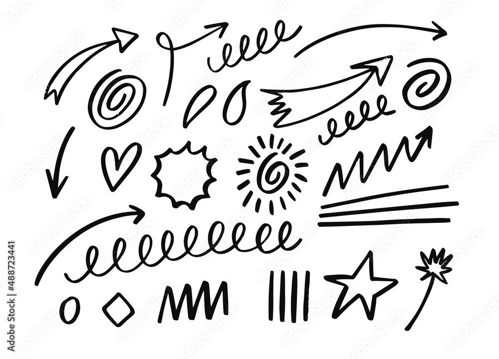 Modern black color doodle signs set. Hand drawn vector design elements. Modern black color doodle signs set. Hand drawn vector design elements.
