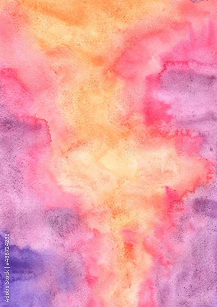 Orange, pink and purple watercolor background for decoration on summer and romantic concept.