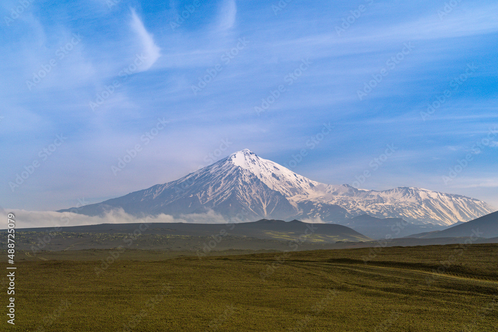 Russia, Kamchatka. Beautiful view of the Tolbachik volcano early morning.. Russia, Kamchatka. Beautiful view of the Tolbachik volcano early morning..