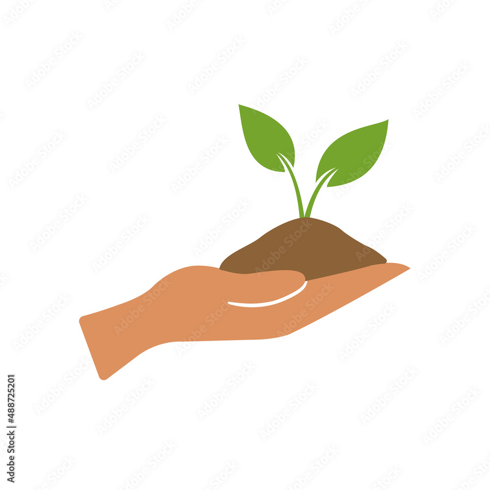 Colorful leaves in a hand sign of environmental protection icon. Colorful leaves in a hand sign of environmental protection icon.