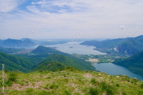 Breathtaking view of lake Maggiore  Orta and Mergozzo on top of Monte Faje  Piedmont  Italy.