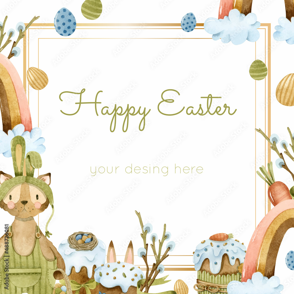 Fototapeta premium Happy Easter watercolor frame 