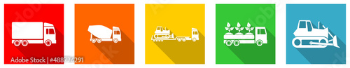 Set of colorful web flat design vehicles vector icons, transport concept buttons for webdesign and mobile applications on white background